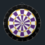 White, Gold, Purple, And Black Dartboard<br><div class="desc">White,  Gold,  Purple,  And Black Coloured Dart Board Game Including 6 Brass Darts</div>