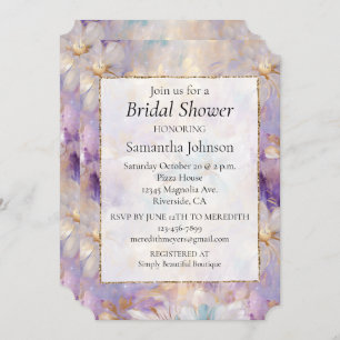 White Gold Purple Blue Feminine Floral Invitation