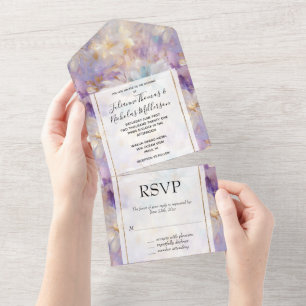 White Gold Purple Blue Floral All In One Invitation