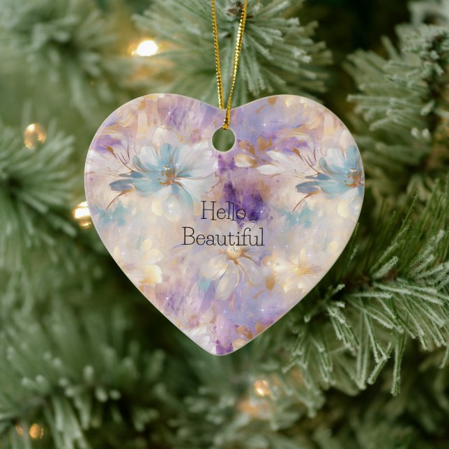 White Gold Purple Blue Floral Ceramic Tree Decoration (Tree)