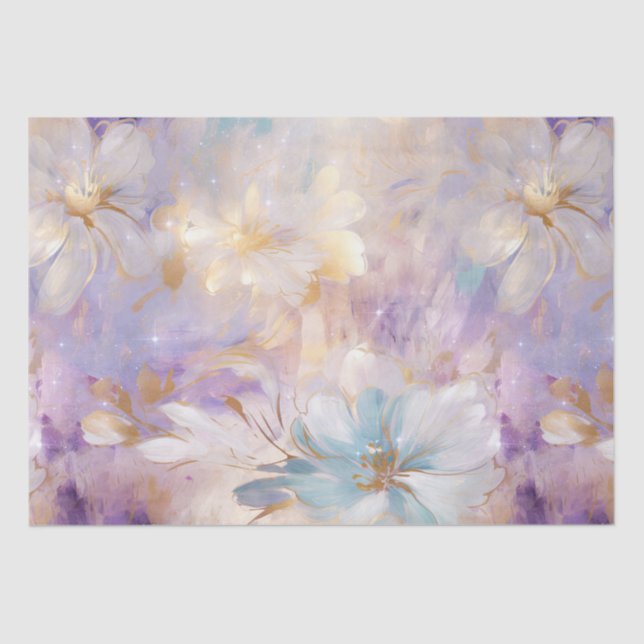 White Gold Purple Blue Floral Tissue Paper (Front)