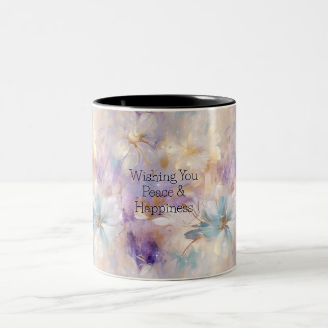 White Gold Purple Blue Floral Two-Tone Coffee Mug (Center)