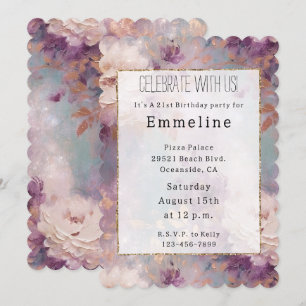 White Gold Purple Floral Invitation