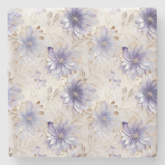 White Gold Purple flowers  Stone Coaster (Front)