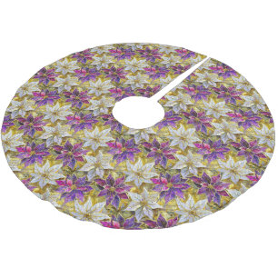 White Gold Purple Pink Christmas Poinsettias Brushed Polyester Tree Skirt