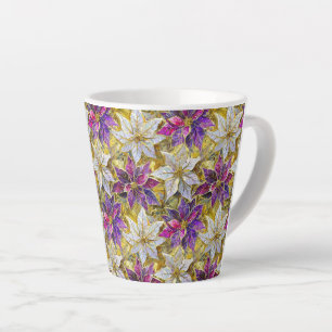 White Gold Purple Pink Christmas Poinsettias Latte Mug