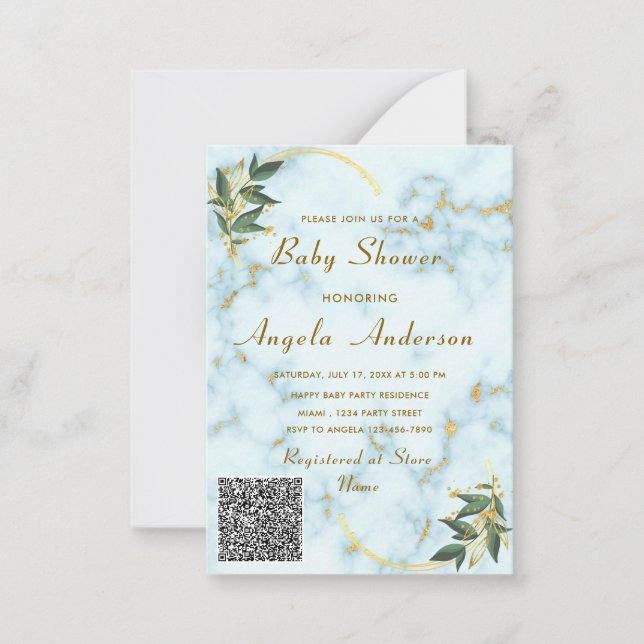 White Gold QR Code Baby Shower Invitation Example (Front)
