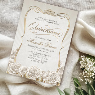 White Gold Quinceañera Invitation