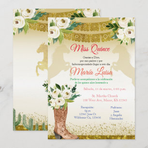 White Gold Quinceanera Mexican Miss Quince Invitation
