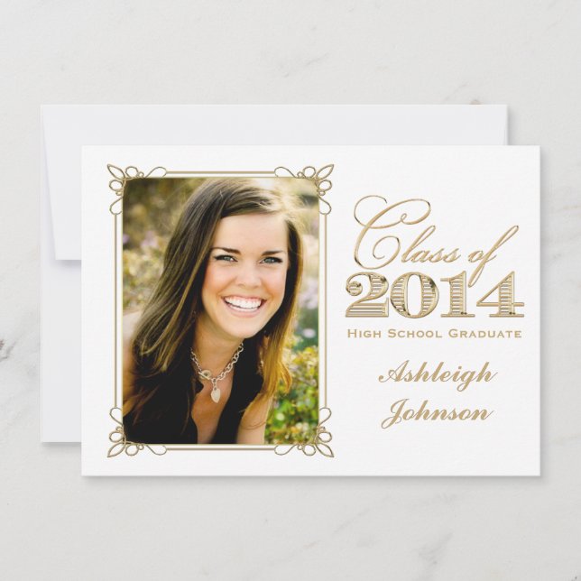 White, Gold, Red 2014 Photo Graduation Invite (Front)