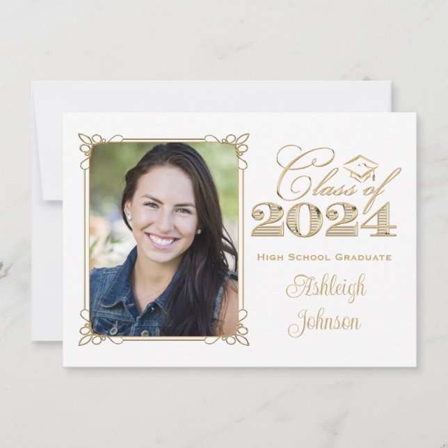 White, Gold, Red 2024 Photo Graduation Invite (Front)