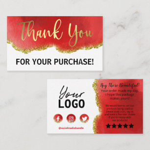 White Gold Red Agate Glitter Thank You Order Business Card