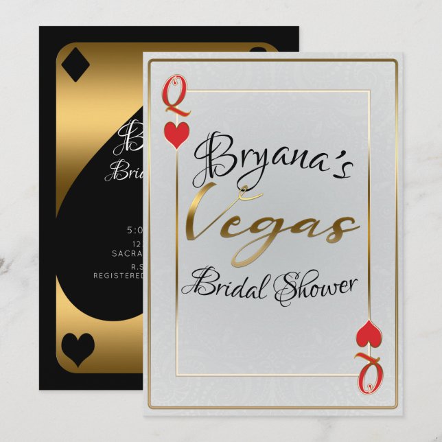 White Gold Red Queen of Hearts Vegas Bridal Shower Invitation (Front/Back)
