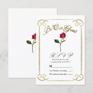 White & Gold Red Rose Beauty Wedding RSVP Reply Invitation
