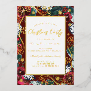 White Gold Red Swirl Flower Frame Christmas Party
