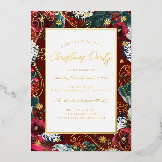 White Gold Red Swirl Flower Frame Christmas Party (Front)