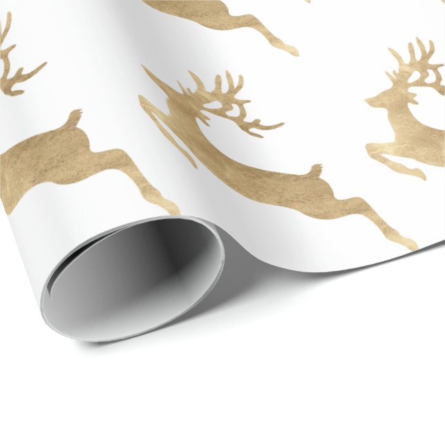 White Gold Reindeer Holidays Christmas Delicate Wrapping Paper (Roll Corner)