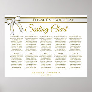 White & Gold Ribbon 10 Table Wedding Seating Chart