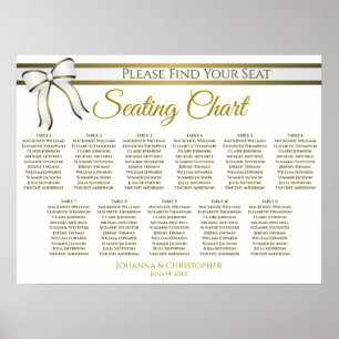 White & Gold Ribbon 11 Table Wedding Seating Chart