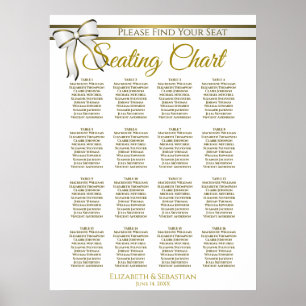 White & Gold Ribbon 16 Table Wedding Seating Chart