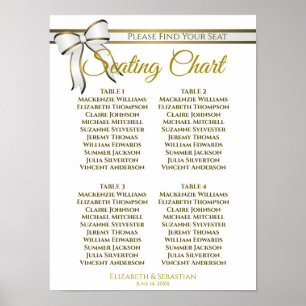 White & Gold Ribbon 4 Table Wedding Seating Chart