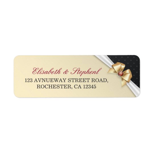 White & Gold Ribbon Diamond Wedding Address Labels
