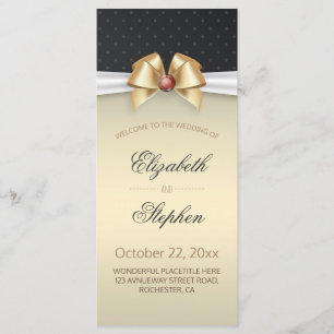 White & Gold Ribbon Red Diamond Wedding Program Programme