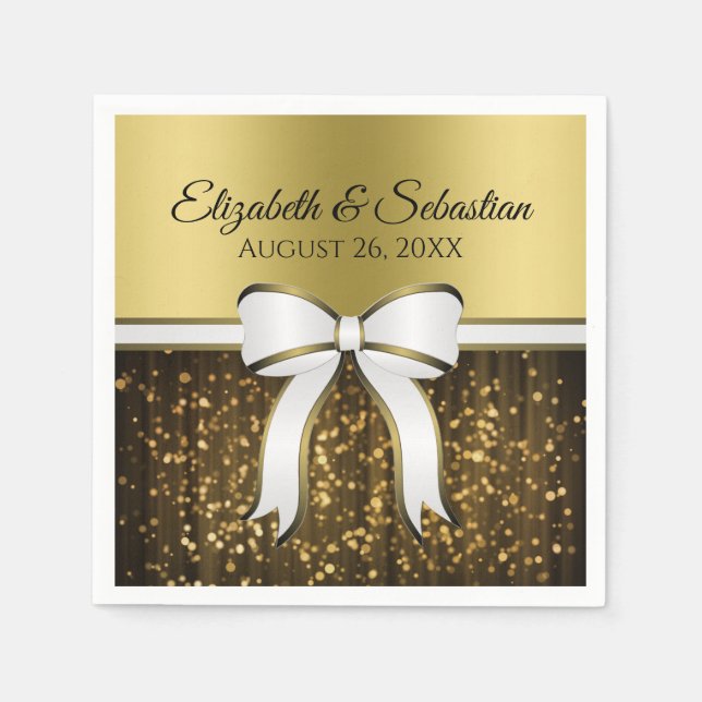 White & Gold Ribbon Wedding Napkins (Front)
