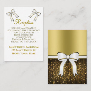 White & Gold Ribbon Wedding Reception Enclosure Card