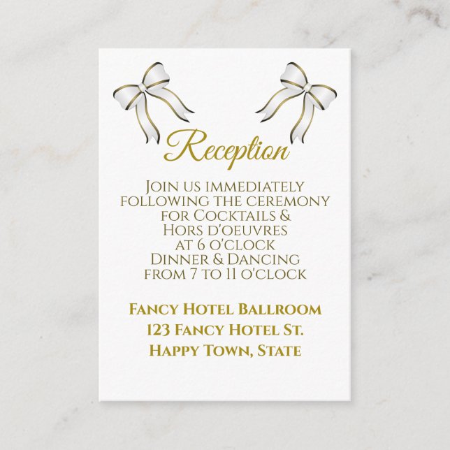 White & Gold Ribbon Wedding Reception Enclosure Card (Front)