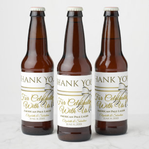 White & Gold Ribbon Wedding Thank You Beer Bottle Label