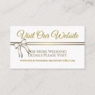White & Gold Ribbon Wedding Website Enclosure Card