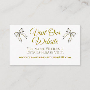White & Gold Ribbon Wedding Website Enclosure Card