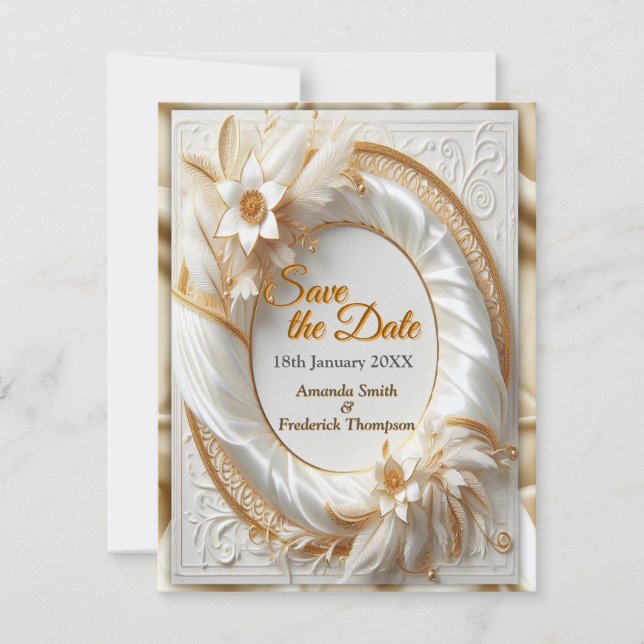 White Gold Roses, Champagne Silk & Butterflies Announcement (Front)