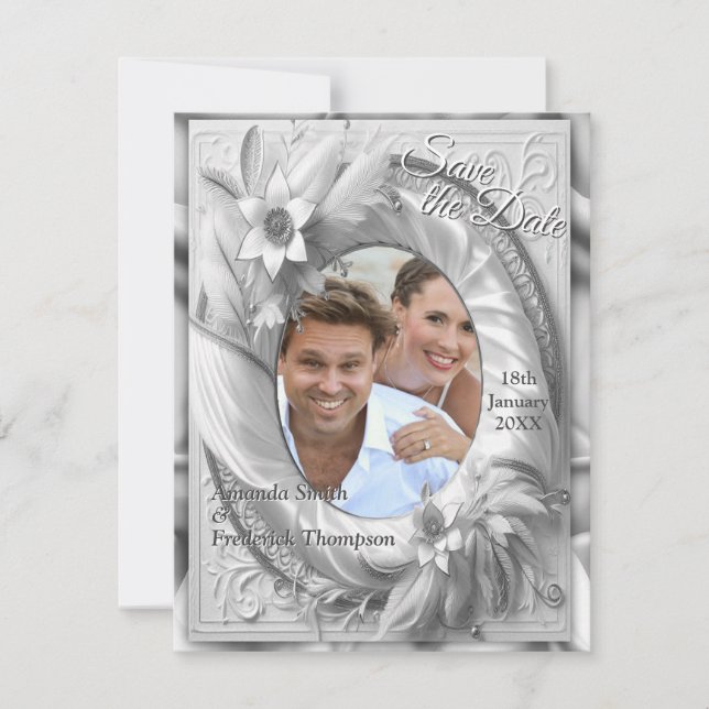 White Gold Roses, Champagne Silk & Butterflies Announcement (Front)