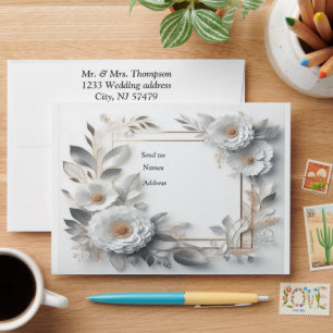 White Gold Roses, Champagne Silk & Butterflies Envelope