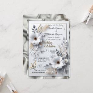 White Gold Roses, Champagne Silk & Butterflies Invitation