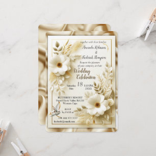 White Gold Roses, Champagne Silk & Butterflies Invitation