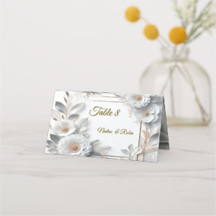 White Gold Roses, Champagne Silk & Butterflies Place Card