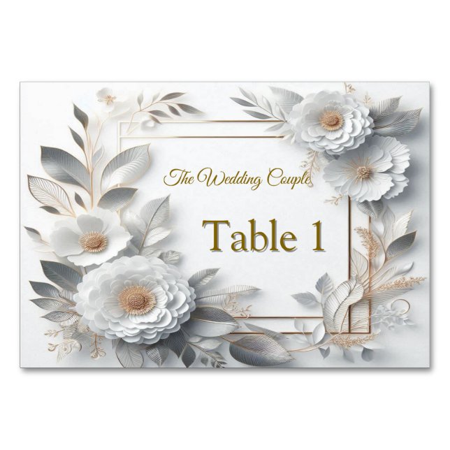 White Gold Roses, Champagne Silk & Butterflies Table Number (Front)