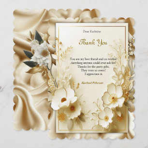 White Gold Roses, Champagne Silk & Butterflies Thank You Card