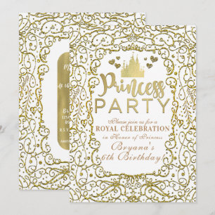 White & Gold Royal Castle PRINCESS PARTY Birthday Invitation
