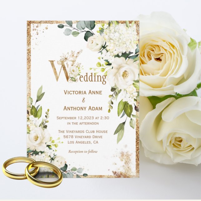 White Gold Rustic Floral Wedding Invitation (Creator Uploaded)