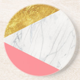 White Gold Salmon Marble Coaster
