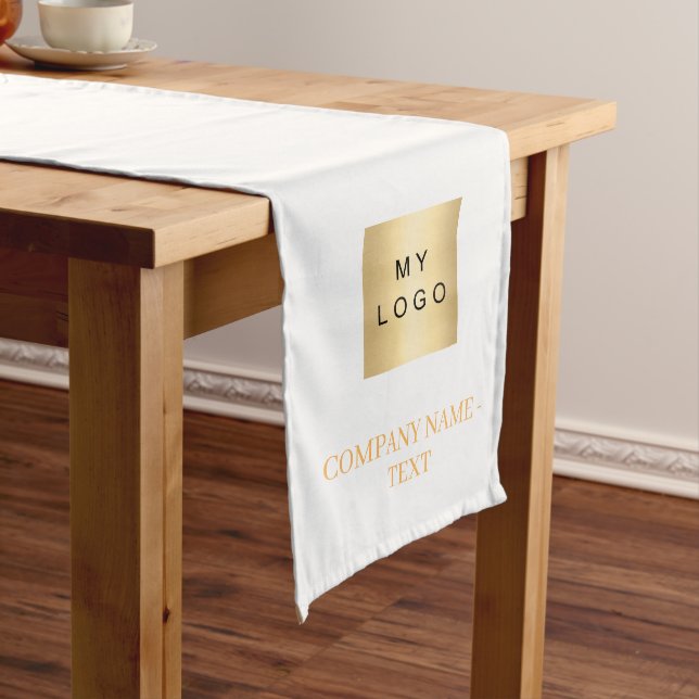 White gold salon business logo long table runner (In Situ)
