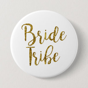 White & Gold Script Bride Tribe Button