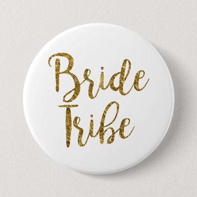 White & Gold Script Bride Tribe Button (Front)