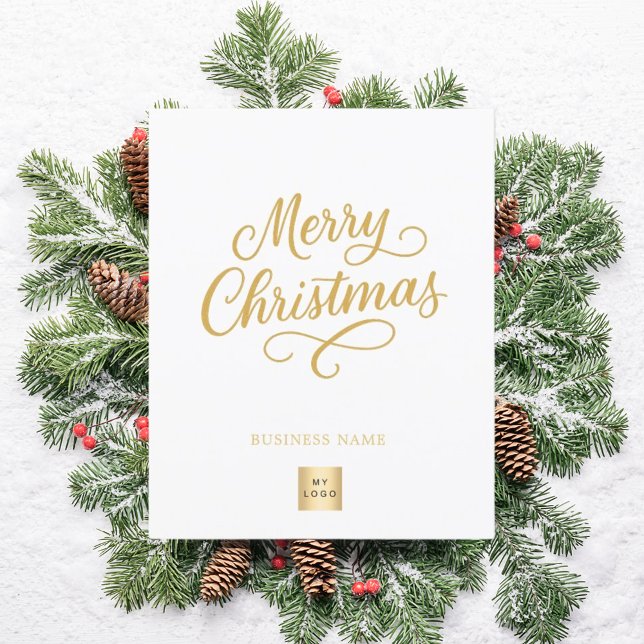 White gold script business logo Christmas card (Creator Uploaded)