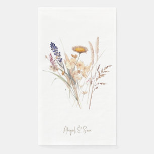 White Gold Script Fall Floral Wedding Napkin