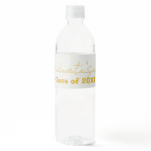 White  Gold Script Graduation Water Bottle Label 